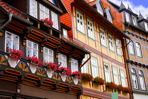 Wernigerode facades in Harz Germany Saxony