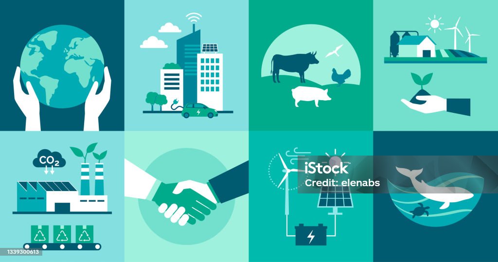 Ecology Sustainability And Smart Cities Stock Illustration - Download Image  Now - Carbon Footprint, Agriculture, Farm - iStock