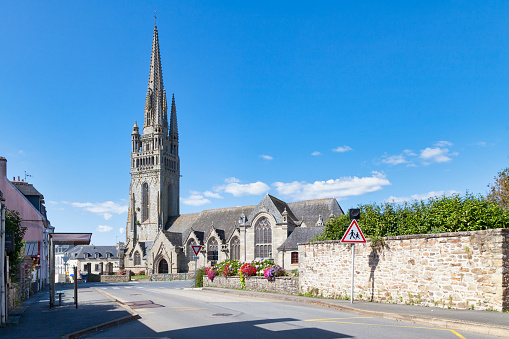 Douarnenez, France - August 29 2021: The Church of Saint-Herlé de Ploaré is a Catholic church located in the Ploaré district of Douarnenez, France.