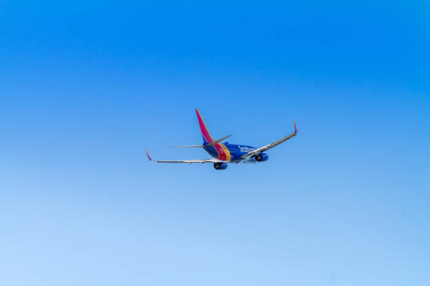 rear view of a southwest airlines boeing 737 aircraft - boeing 737 max stok fotoğraflar ve resimler