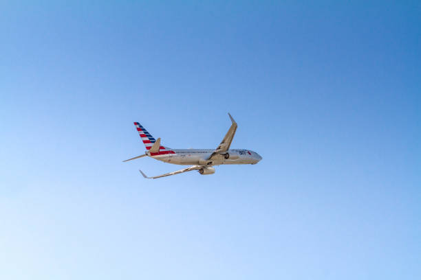 american airlines boeing 737 aircraft is airborne - boeing 737 max stok fotoğraflar ve resimler