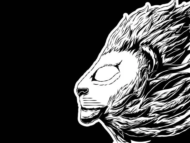 Vector illustration of Hand-drawn banner illustration - A lion in profile.