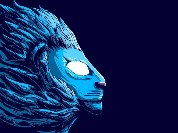 Vector illustration of Hand-drawn banner illustration - A lion in profile.