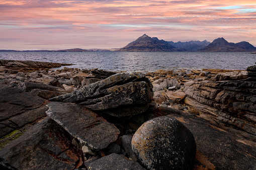 elgol isle of skye at sunset looking towards the cuillins