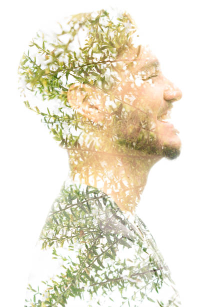 istock Expressive double exposure portrait. Isolated on a white background 1339318862