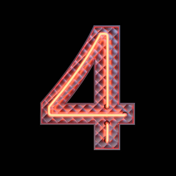 istock Number 4, Alphabet. Neon retro 3d number isolated on a black background with Clipping Path. 3d illustration. 1339322866