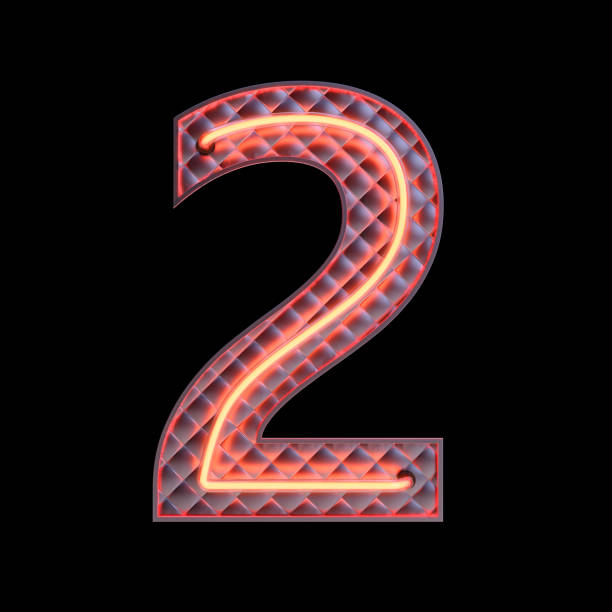 istock Number 2, Alphabet. Neon retro 3d number isolated on a black background with Clipping Path. 3d illustration. 1339322878