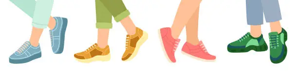 Vector illustration of Feet in stylish sneakers, vector illustration