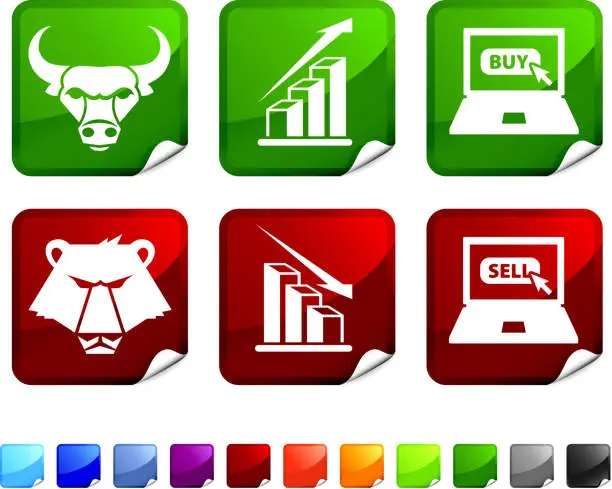 Vector illustration of stock market royalty free vector icon set stickers
