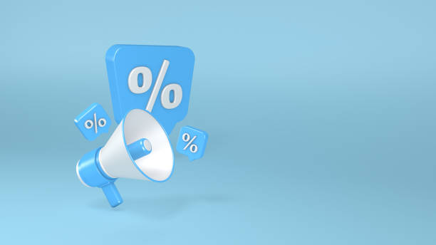 istock Megaphone
on a blue background, percent symbol. 1339326623