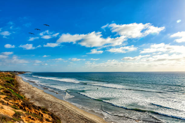 A desolate northern San Diego County beach in Carlsbad, California.