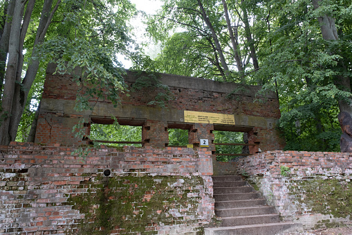 Ketrzyn, Gierloz, Poland - July 19, 2021: reich security service offices at the Wolf's Lair (Wilczy Szaniec, Wolfsschanze) built by the Organisation Todt. Adolf Hitler's headquarters in poland.