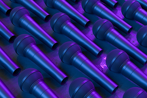 3d rendering of Microphone, Neon Lights.