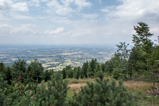 Landscape in the region of Beskid Maly, from the top of Hrobacza Laka in Poland