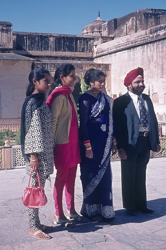 Rajasthan, India, 1972. Wealthy Indian parents with their daughters at the Amber Fort.