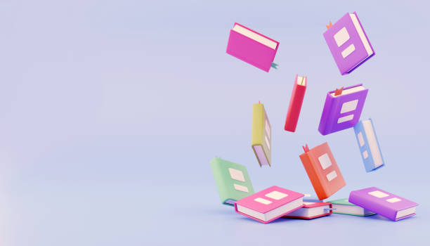 istock 3d render. Many stacked books falling on blue background free area for text 1339341602