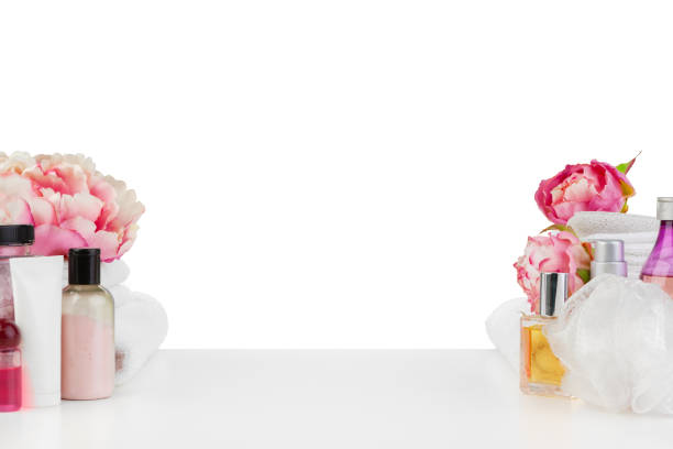 istock Spa composition with towels and flowers isolated on white 1339342486