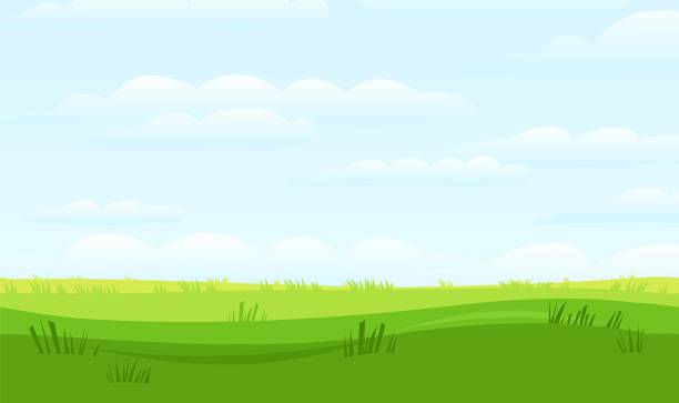 sylwetka trawy. bezproblemowy obraz. letnia zielona łąka. wiejski prosty i uroczy krajobraz. błękitne niebo. pozioma ilustracja naturalna. wektor - meadow lawn grass landscape stock illustrations