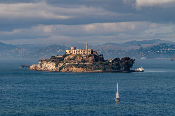 San Francisco, California, United States - March 30, 2014: Small Boats On Bay With Alcatraz Island In Background
