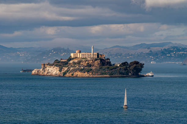 Alcatraz island at sunset, San Francisco, CA, USA stock photo