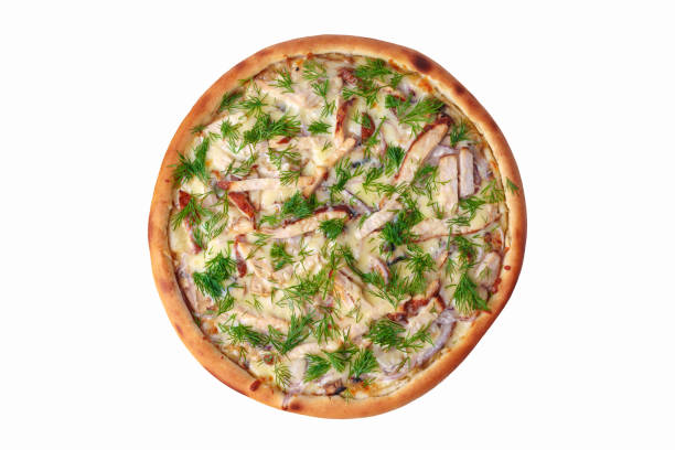 istock Top view of fresh pizza isolated on white 1339352551