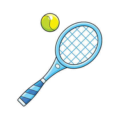 Blue Tennis Racket And Ball Isolated Stock Illustration - Download Image  Now - Cartoon, Tennis Racket, Icon - iStock