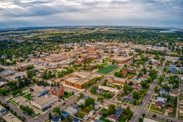 aerial view of jamestown, north dakota along interstate 94 - north dakota imagens e fotografias de stock