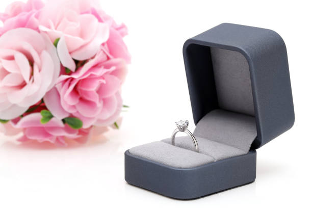 elegant diamond ring in the box Close up of elegant diamond ring in the box, Love and wedding concept jewelry box photos stock pictures, royalty-free photos & images