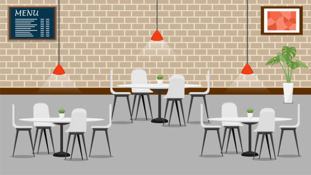 restaurant cafe dining table restaurant cafe dining table banquet chairs stock illustrations