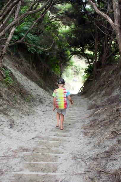 istock Child Wearing Tie Dye T-shirt on a Path to the Beach 1339371375