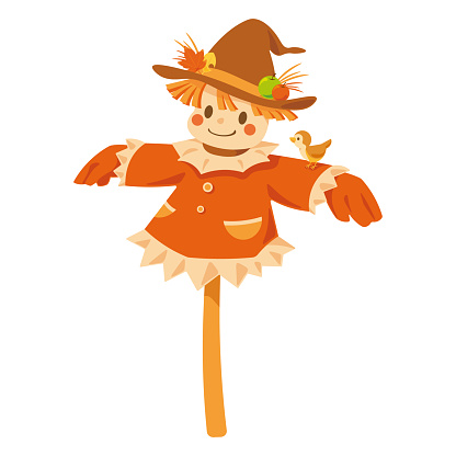 Smiling Scarecrow. Vector illustration isolated on a white background.