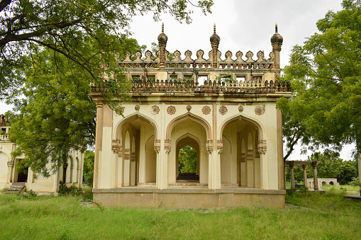 Minaret at old Ruined Mosque/Masjid at the Golkonda Fort in Hyderabad Telangana India