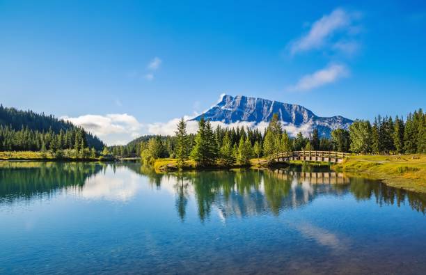 istock Blue Sky Reflecting Over Cascade Ponds In Banff 1339376392
