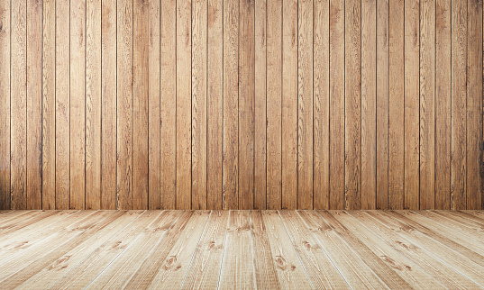 Blank space interior wooden horizontal lines background behind wood floor. Wood texture blank space for mock up contents.