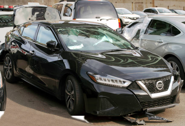 Damaged vehicle parked in Bronx NY stock photo