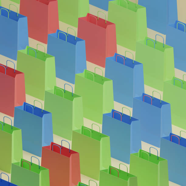 istock Green, Red, and Blue Isometric Paper Shopping Bag Pattern 1339383091