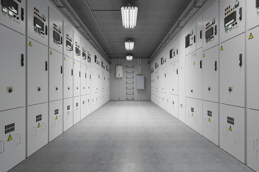 Industrial Power Distribution Panel In Electrical Substation