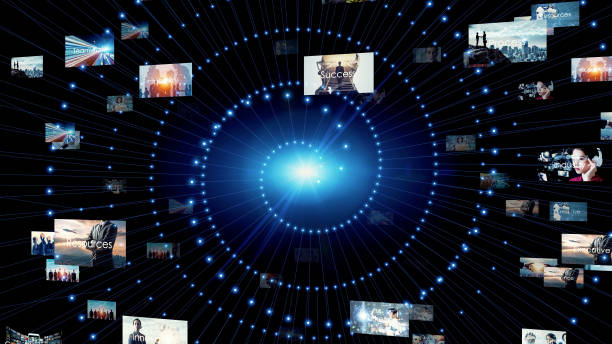 istock Digital contents concept. Social networking service. Streaming video. communication network. 1339399883