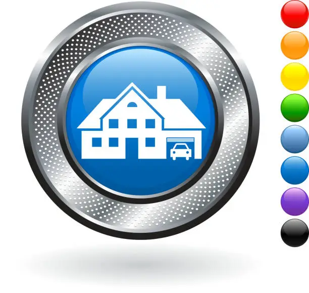 Vector illustration of large house royalty free vector art on metallic button