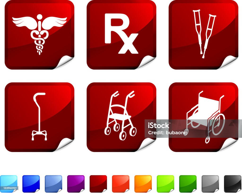 Ortopedyczne Zaopatrzenie medyczne royalty free Wektor zestaw ikon naklejki - Grafika wektorowa royalty-free (Badanie lekarskie)