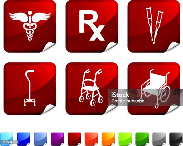Ортопедические Медицинские Принадлежности Роялтифри Векторных Наклейки Набор Иконок — стоковая векторная графика и другие изображения на тему Rx - английское слово