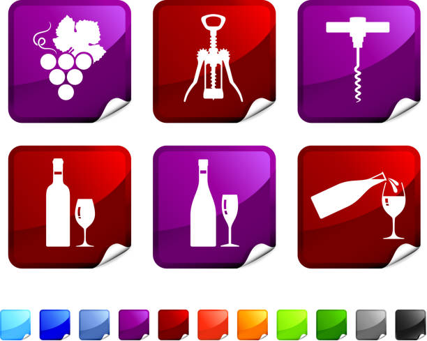 wein lizenzfreie vektor icon set aufkleber - wine champagne bottle mulled wine stock-grafiken, -clipart, -cartoons und -symbole