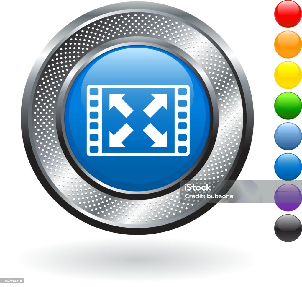 Tela cheia de vídeo sem royalties no botão metálico arte vetorizada - Vetor de Azul royalty-free