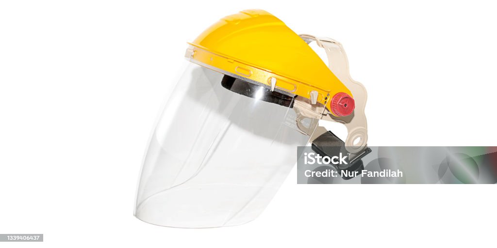 Face shield to protect face and eyes from dust, mist, bacteria, and viruses Face shield for the protection of doctors when treating COVID-19 patients Face Shield Stock Photo