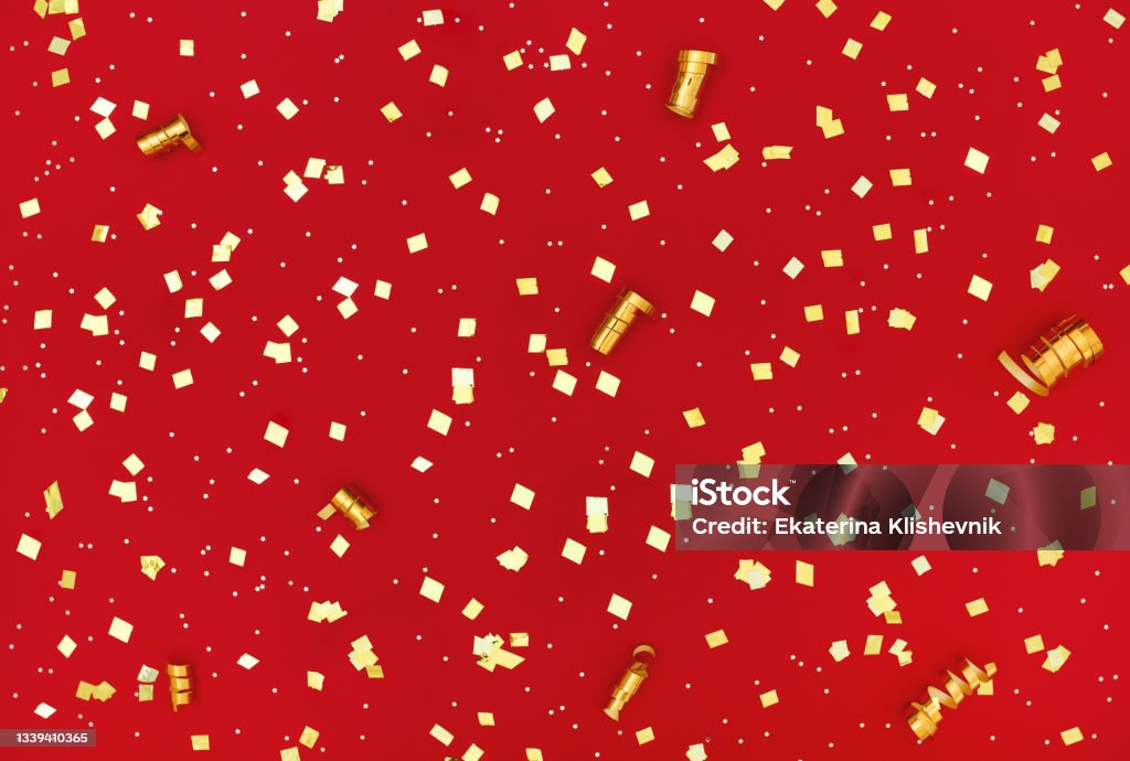 Gold Glitter On Red Background Stock Photo - Download Image Now