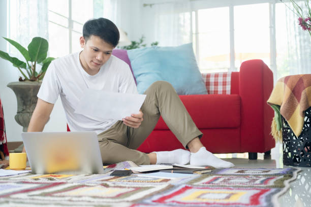 istock Young man online working and learning from home 1339410816