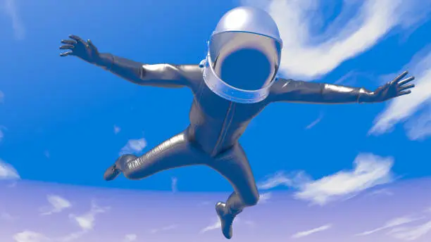 Photo of Spaceman in free fall from the sky - 3D Render