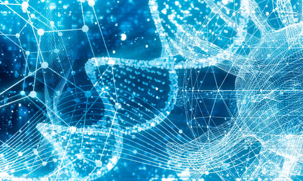 istock Abstract virus model with connected lines and dots background 1339415618