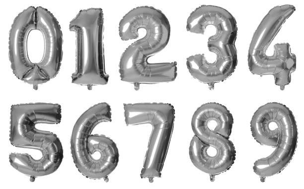istock Set with silver foil balloons in shape of numbers on white background 1339417367