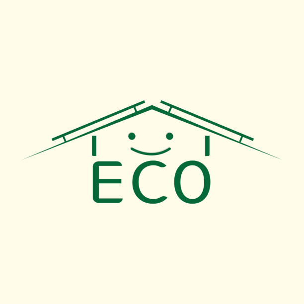 Ikona wektorowa ECO Home z dachem i ustawieniem ogniw słonecznych – artystyczna grafika wektorowa